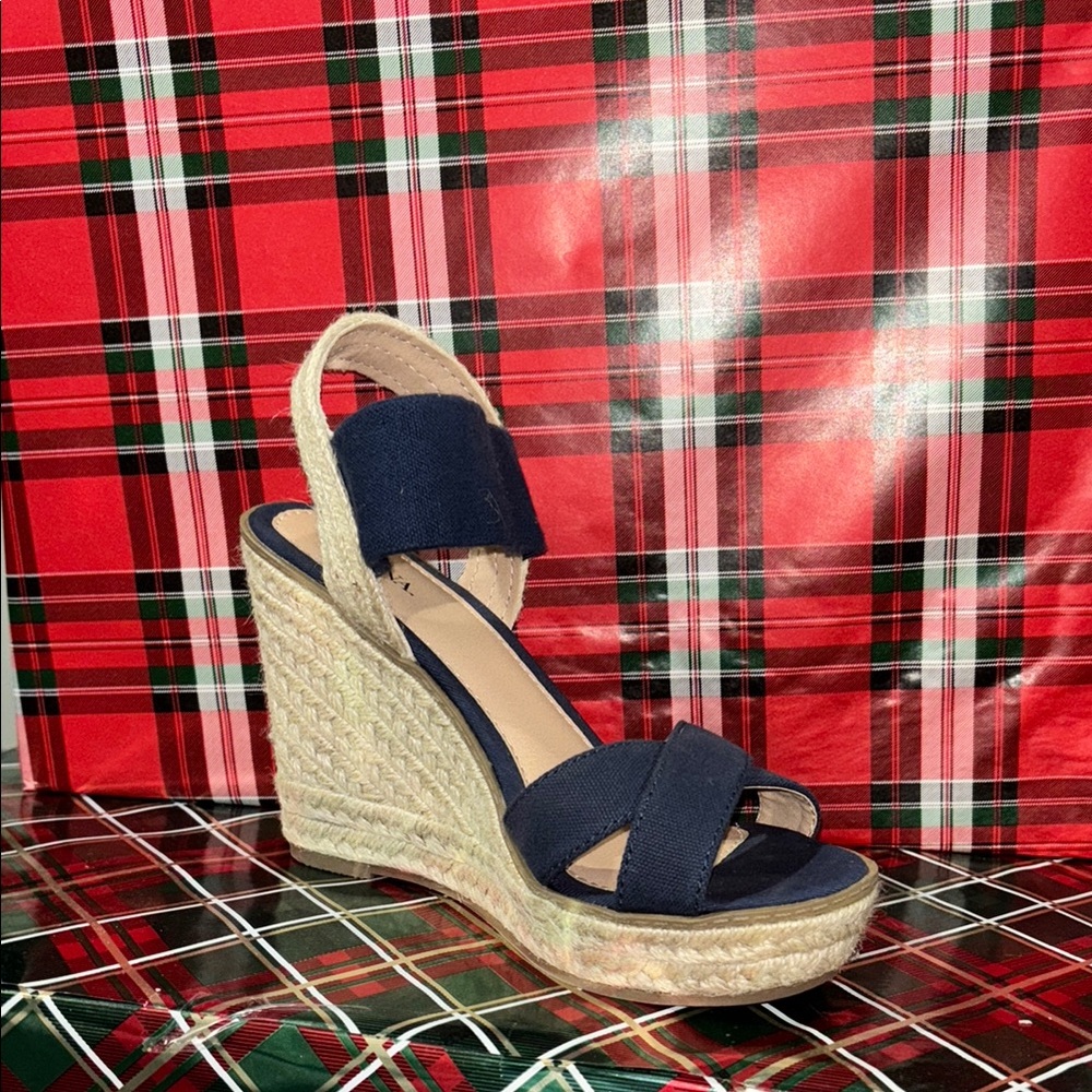 Merona Blue and Cream Wedges with Ankle Strap